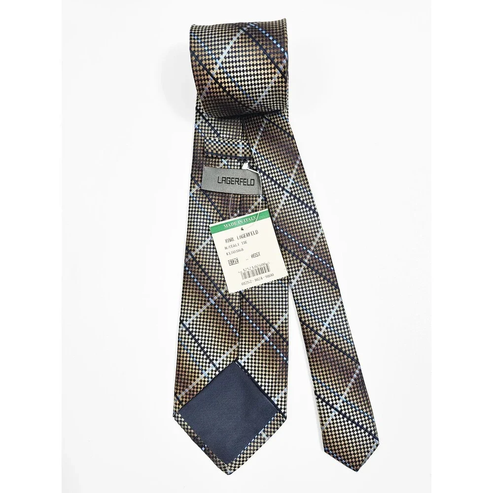 Karl Lagerfeld Vintage NWT Multi Tone Plaid Woven Made in Italy Silk Tie
